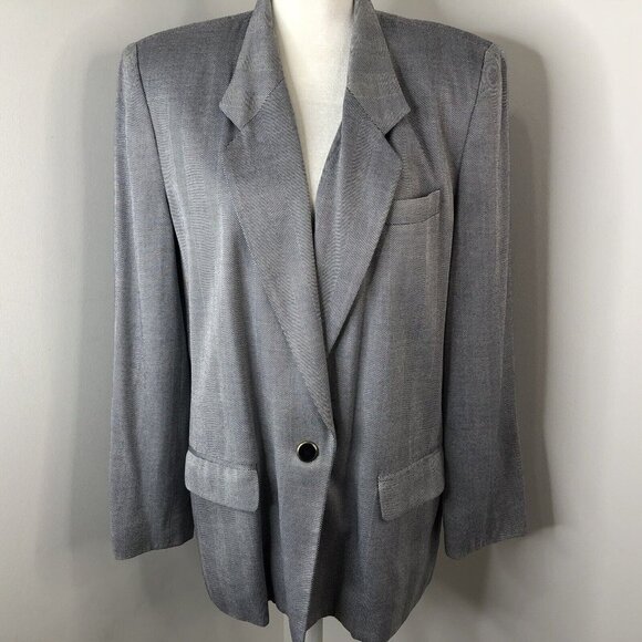 Worthington Womens Gray Single Button Blazer Sz Misses 14 Striped Shoulder Pads - Picture 3 of 12